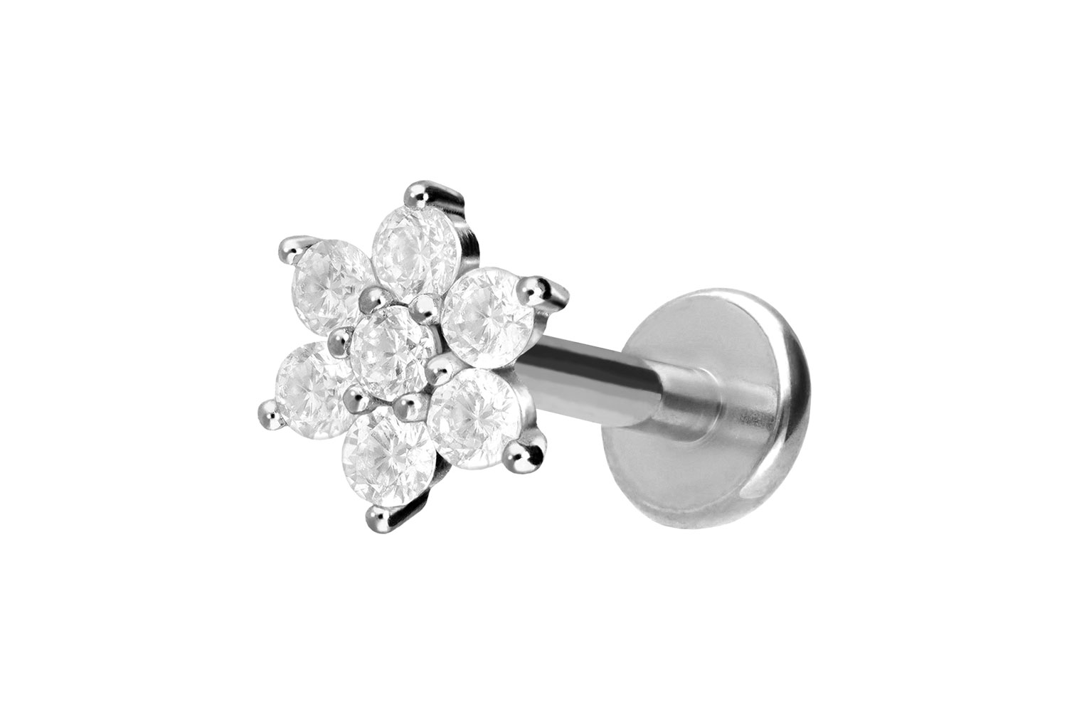 Titan Labret Piercing mit Innengewinde KRISTALLBLUME